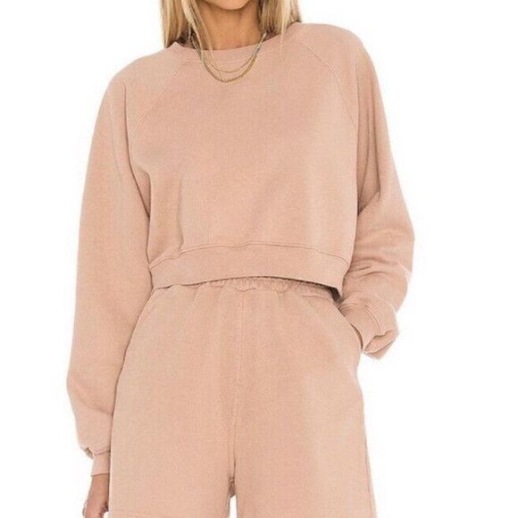 SIXTHREESEVEN Women's The Raglan Crewneck Sweatshirt in Nude Pink Size XXS (9-2) - Picture 2 of 5